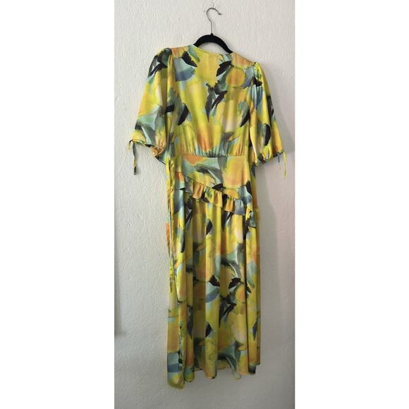 Topshop Womens Floral Midi Wrap Occasion Dress In Yellow Floral Print Size US 12 - Picture 15 of 16